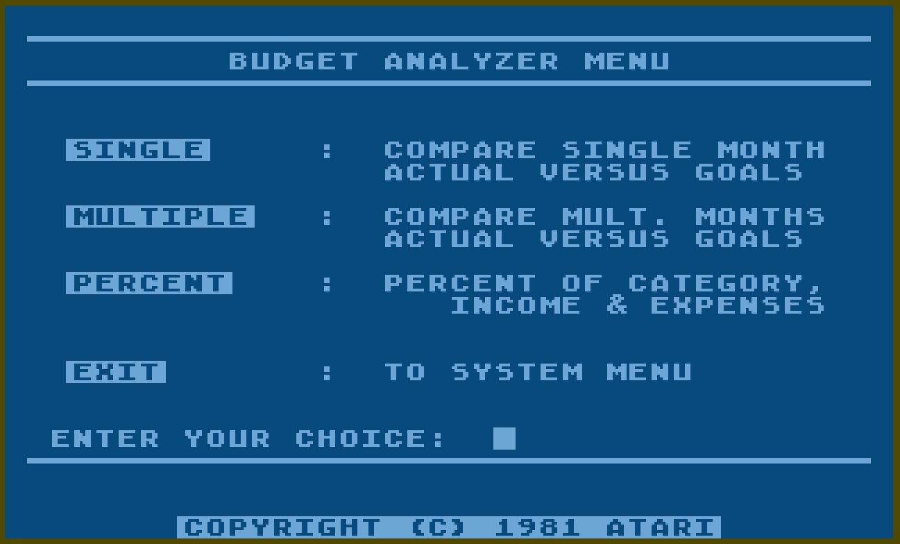 Atari Personal Financial Management System/12-Budget Analyzer Menu.jpg