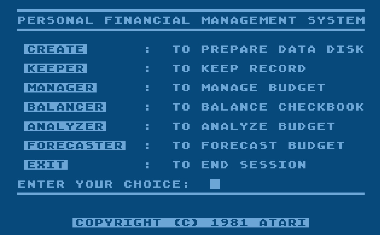 Atari Personal Financial Management System/2-Main Menu.jpg
